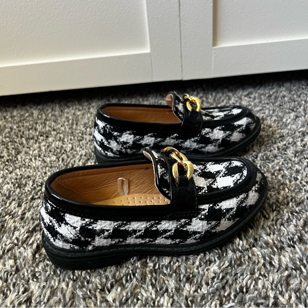 Atalina Toddler Girl Loafers Houndstooth With Gold Chain‎ Link Size 10 - Picture 4 of 16